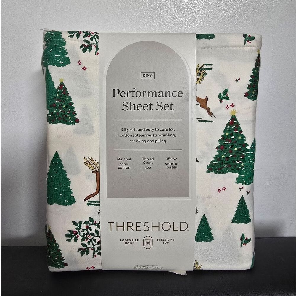 King 400 Thread Ct Christmas Holiday Performance Sheet Set Winter Threshold